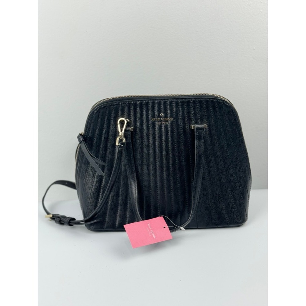 Kate Spade New York Black Quilted Leather Dome Satchel Crossbody Bag